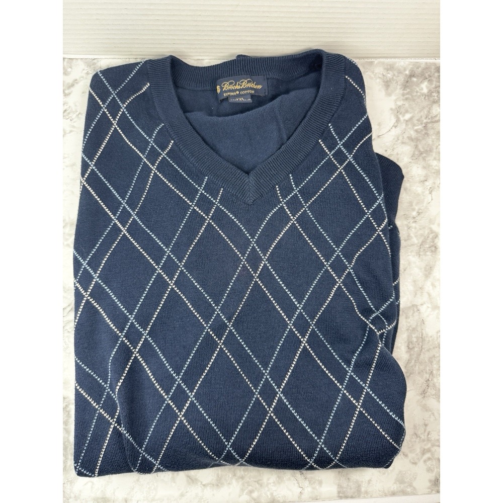 Brooks Brothers Sweater Men 2XL Navy Blue Supima Cotton Dressy Pullover Preppy